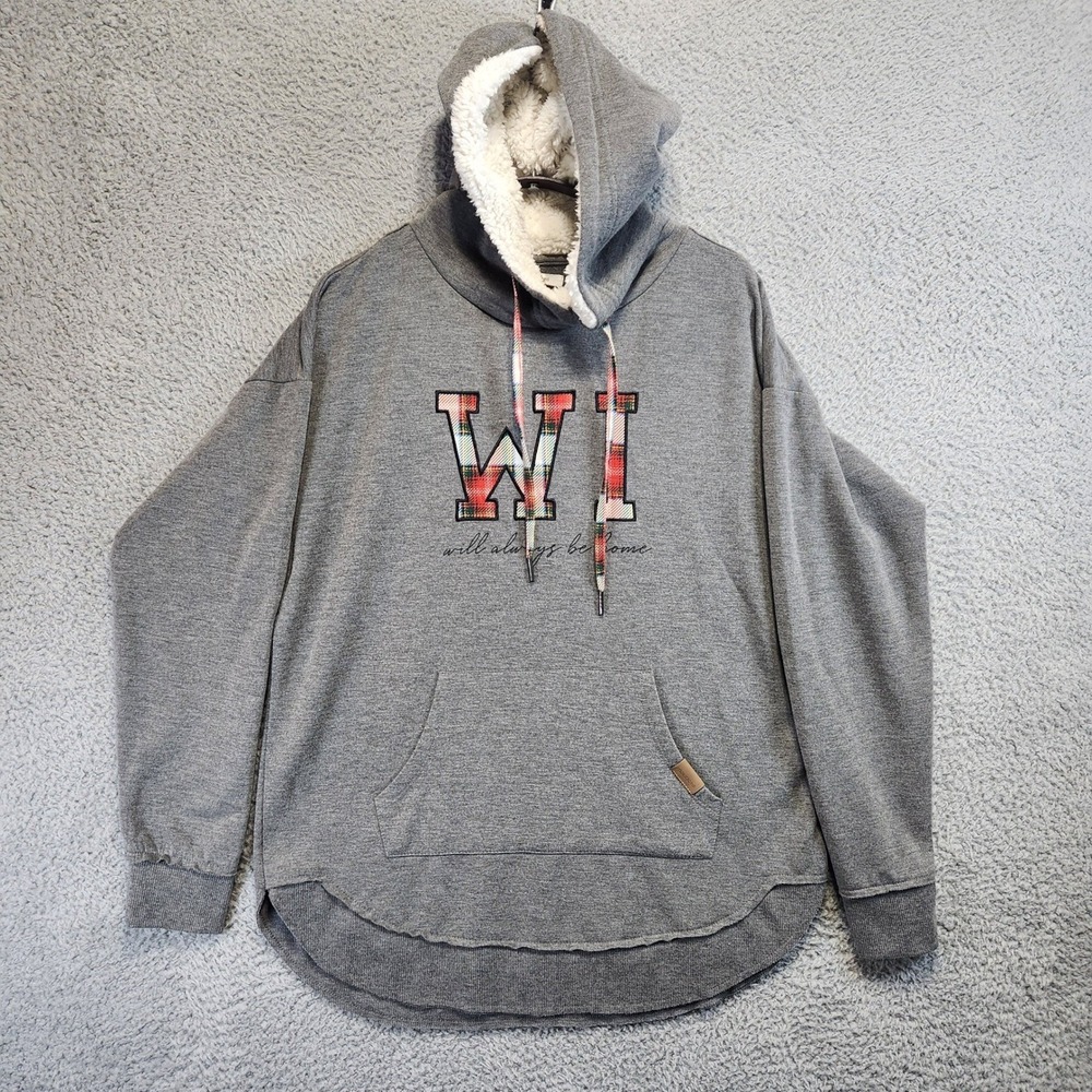 Maurices Gray Hoodie Sweatshirt Womens M Fleece Lined WI WIll Always Be Home